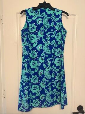 All For Color Women’s Medium Blue Peacock Floral Sleeveless Shift Dress